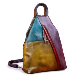 Unique RETRO Hobo Multicolor One-of-a-Kind Genuine Leather Backpack Shoulder Bag